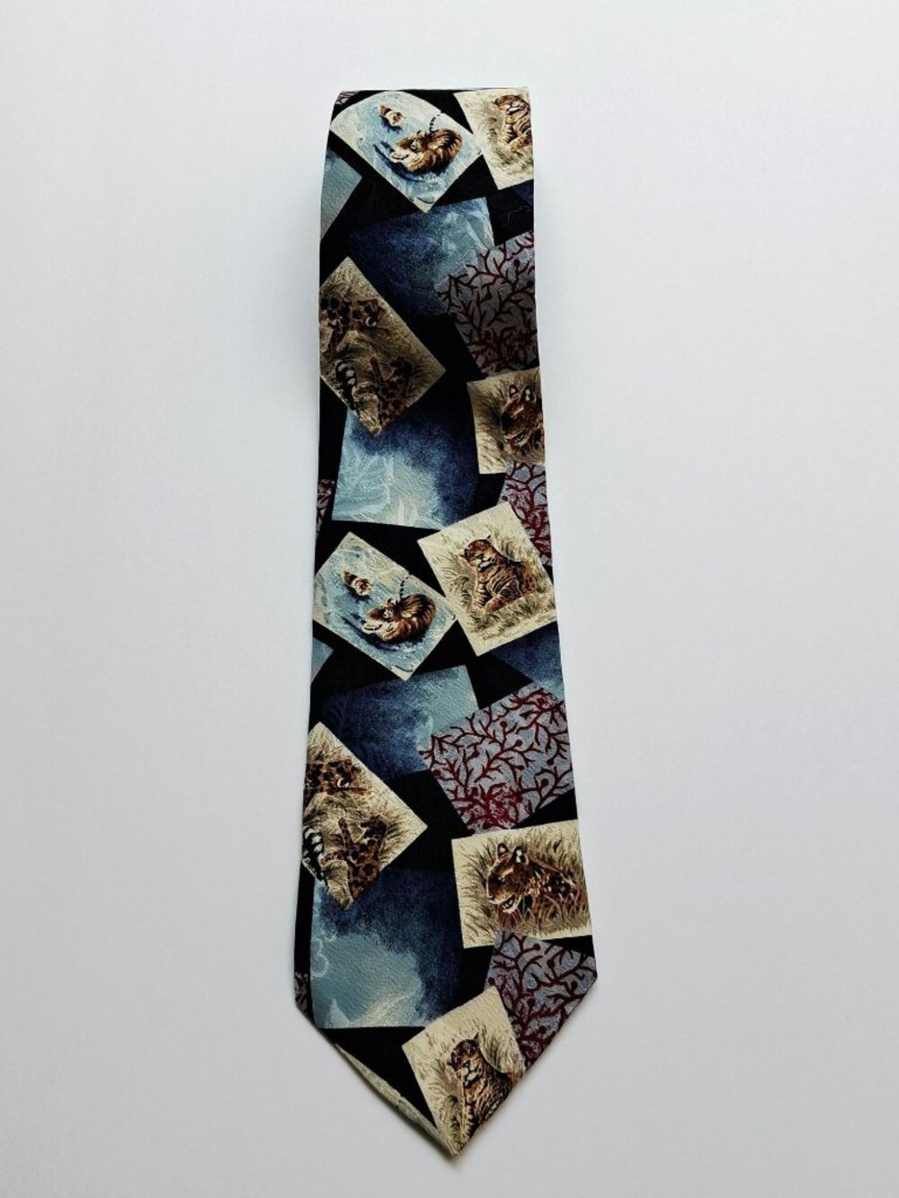 Endangered Species Jaguar Tiger Wildlife Print 100% Silk Necktie USA